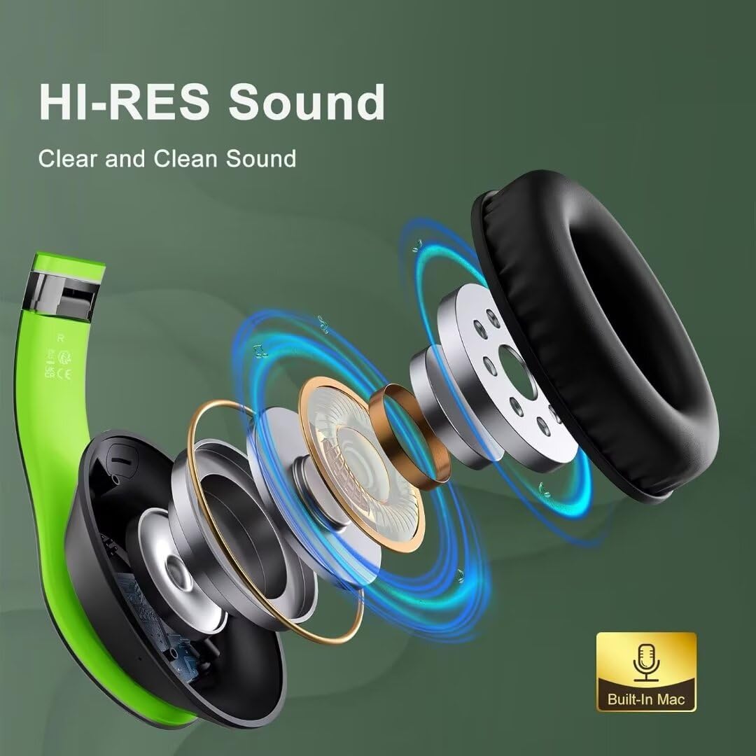Wireless Bluetooth Headphones Over Ear, 65H Playtime HiFi Stereo Headset with Microphone and 6EQ Modes Foldable V5.3 Bluetooth Wireless Headphones for Travel Computer Laptop