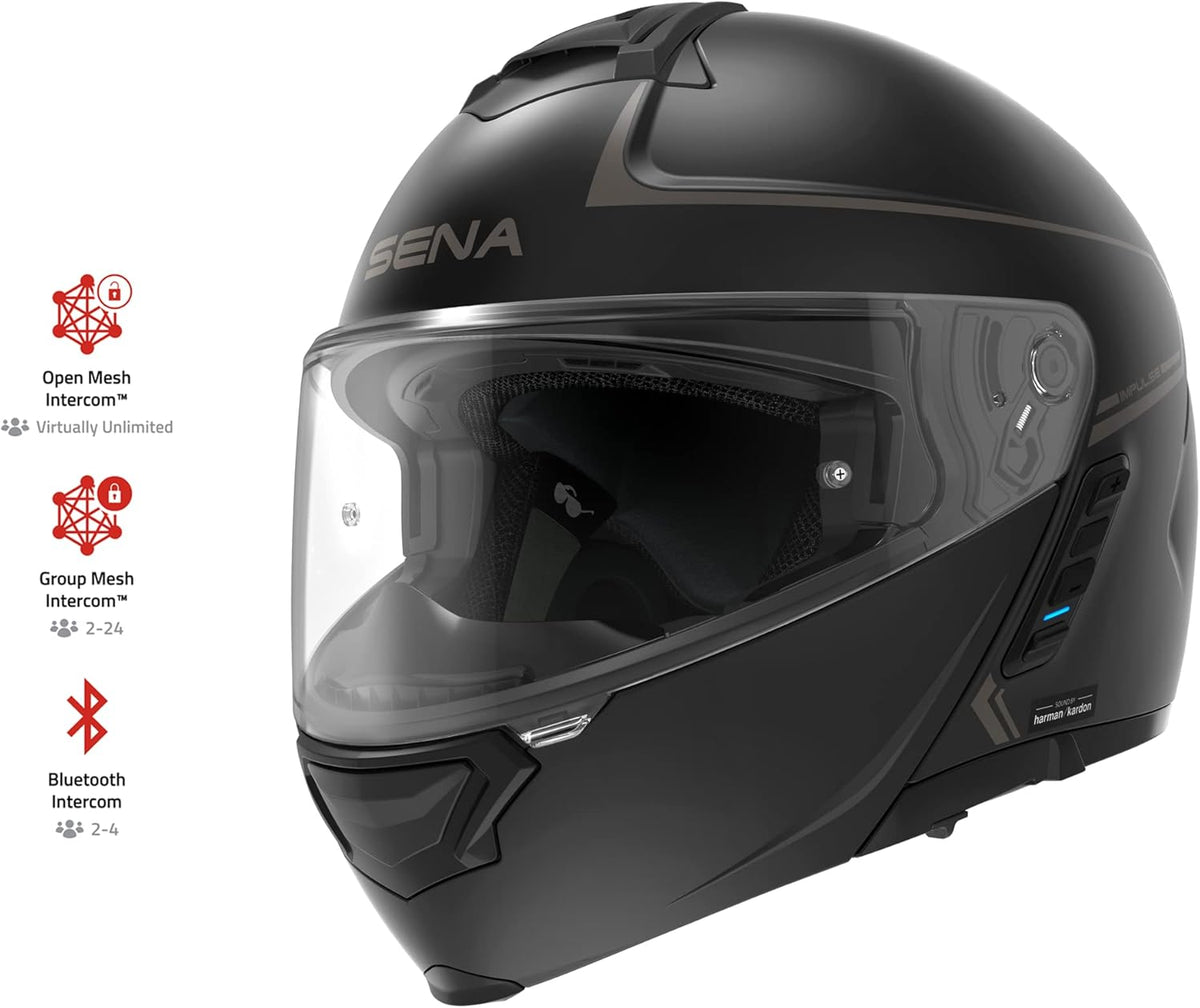 Sena Impulse DOT Flip Up Modular Bluetooth Helmet w/Sound by Harman Kardon Dual Visor Helmet with Integrated Mesh Intercom System / MP3 / Voice Dial (Gloss White, X-Large)
