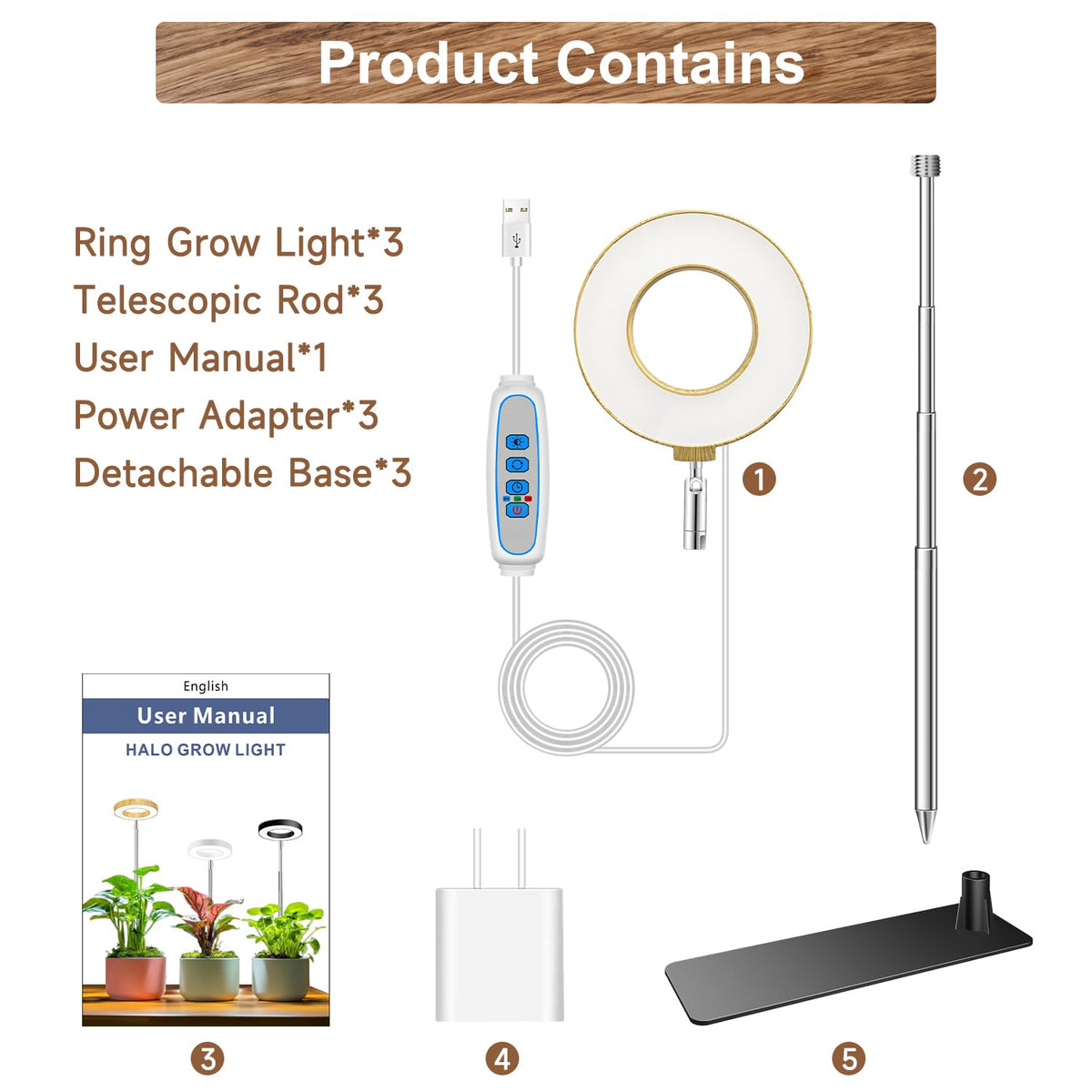 Aokrean Grow Light, Full Spectrum Plant Lights for Indoor Growing with Base