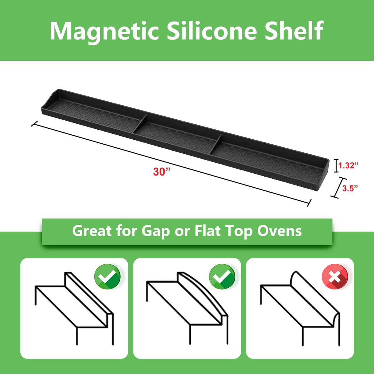 Stove Top Shelf 30 Inch - Silicone Material Magnetic Shelf for Stove -Black