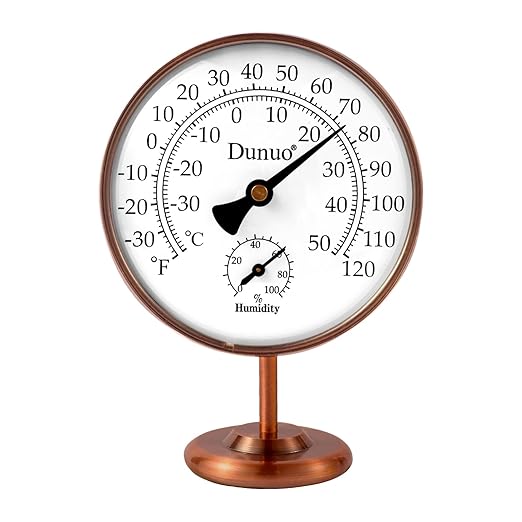 4-inch Outdoor Thermometer Hygrometer, Indoor Humidity Meter, Temperature Monitor Gauge for Home, Room, Office, Patio, House, Greenhouse, Antique Copper,Tabletop Decor.