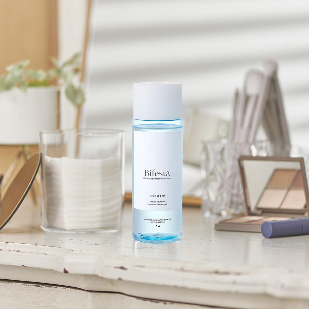 Bifesta Eye & Lip Micellar Makeup Remover 4.9 fl oz (145ml) – Dual-Phase Waterproof Makeup Remover, Non-Greasy, Fragrance-Free by MANDOM, Made in Japan