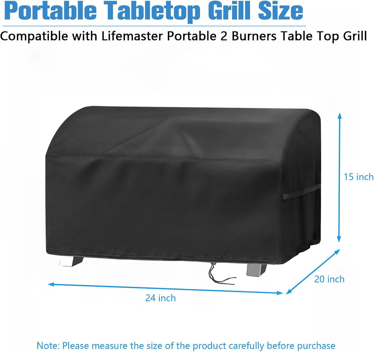 Grill Cover for Lifemaster 2 Burner Portable Table Top Grill, Waterproof Small Tabletop BBQ Grill Cover - 24 x 20 x 15 Inch
