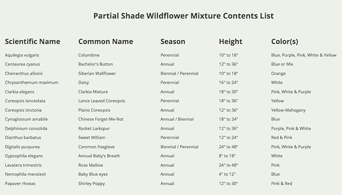 Seed Needs Partial Shade Wildflower Seed Mix for Planting | 2 Packs (1 Ounce Each) 14+ Varieties Open Pollinated Annual & Perennial Species | Flower Seeds Shade Tolerant | Bulk