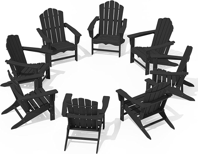 KINGYES HDPE Adirondack Chair, Classic All-Weather Adirondack Chair Set of 4, Black