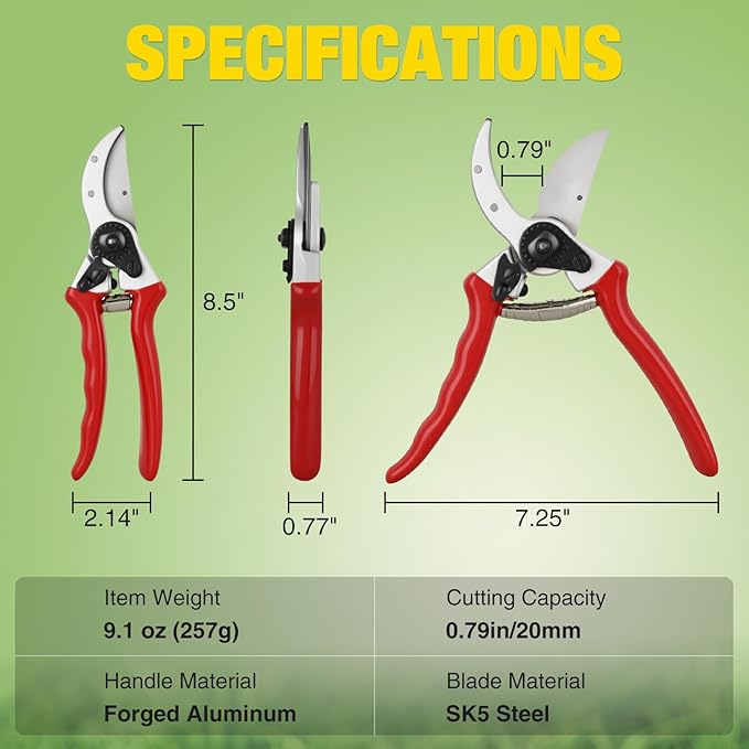 Yesker Pruning Shears Pruners for Gardening 8.5 in Professional Bypass Garden Scissors with Sharp SK5 Steel Blade Heavy Duty Hand Garden Shears Clippers for Branch Flower Plant Trimming Cutting Tools