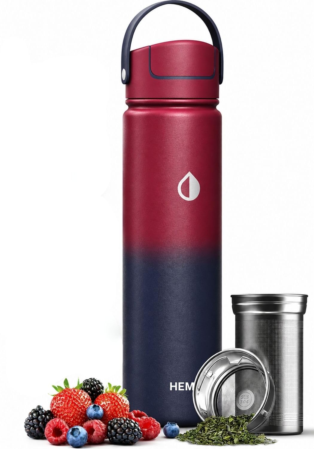 HEMLI 22 oz Ceramic Lined Tea Infuser Travel Tumbler, Micro-Mesh Stainless Steel Infuser, Pure Taste Ceramic Interior, Triple Insulated 12hr Hot Cold, Dual Sip & Straw Lid, Scratch-Resistant