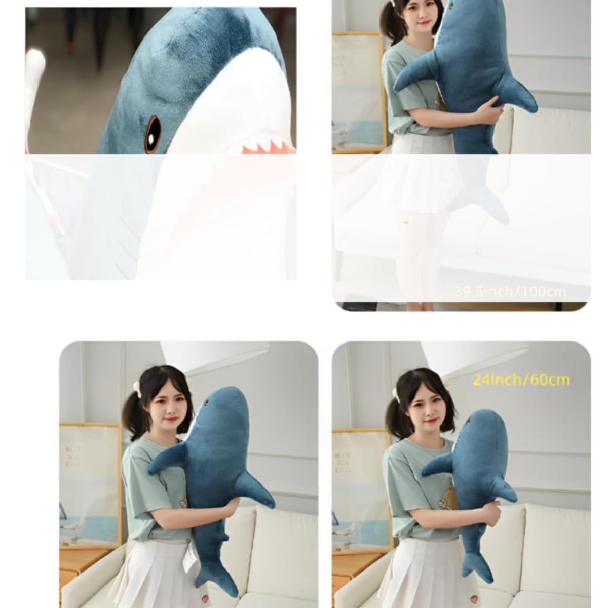 DongAi 31.4" Blue Giant Shark Plush Pillow, Super Soft Toy