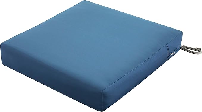 Classic Accessories Ravenna Water-Resistant 23 x 23 x 5 Inch Square Patio Seat Cushion Slip Cover & Foam, Empire Blue, Lounge Chair Cushion