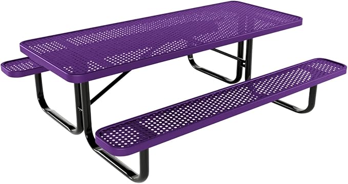 Coated Outdoor Furniture Heavy-Duty Portable Outdoor Kids Table, Punched Steel Kids Picnic Table, Commercial-Grade Picnic Table, Made in America (6ft Rectangular, Childrens, Textured Purple)