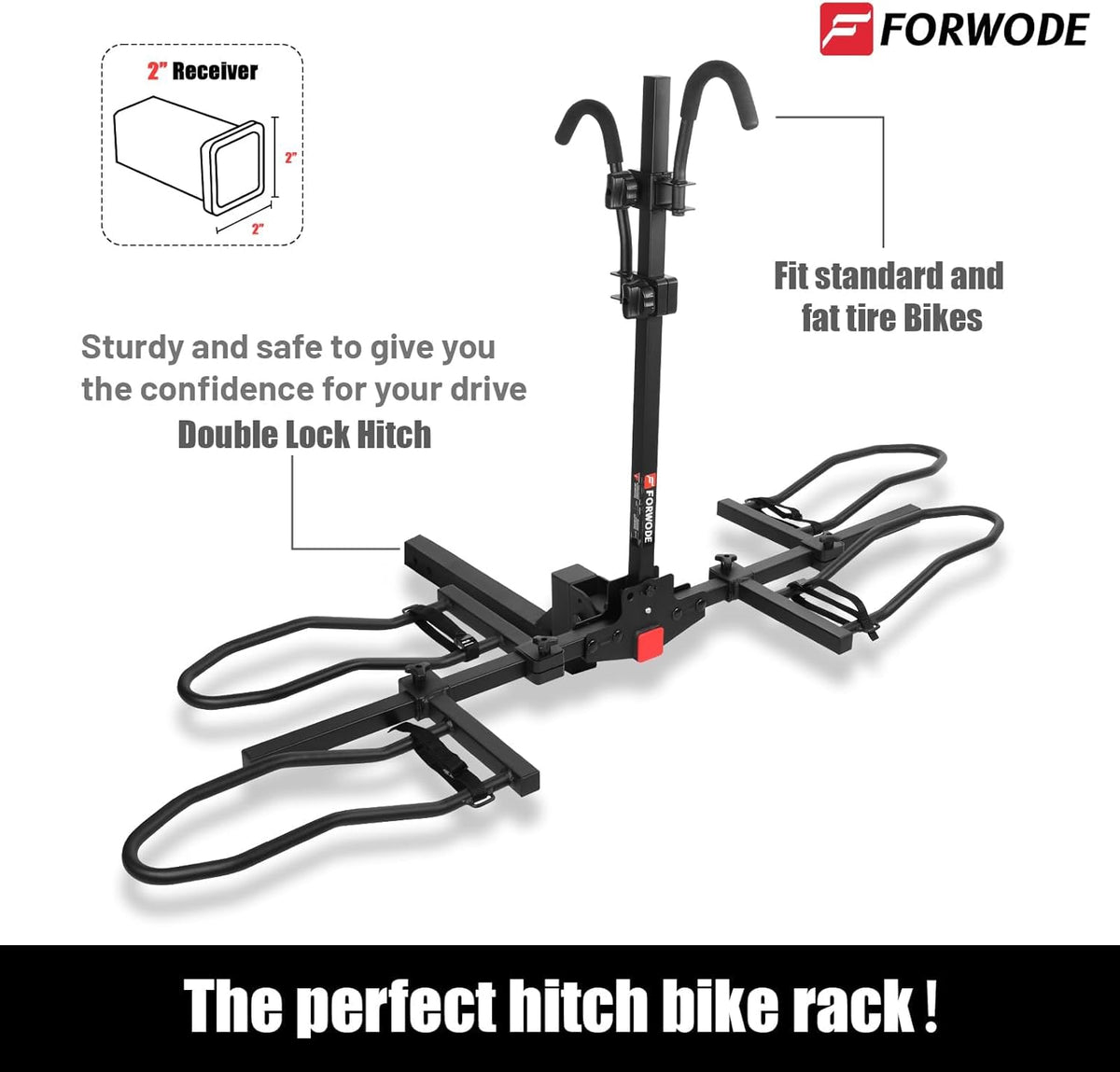 FORWODE Hitch Mount Bike Rack Fits 2 X 80 lbs Bicycle, Platform Bike Rack for Car SUV Truck, 2 Inch Receiver, Foldable Wobble Free, Locking Hitch,Fat and Standard