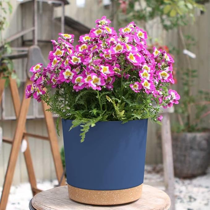 ZMTECH Plant Pots, Set of 6 6.5'' Self Watering Plastic Planter with Drainage Hole and Saucer,Modern Decorative Flower Pot for Indoor Outdoor House Plants, Succulents, Flowers - Blue