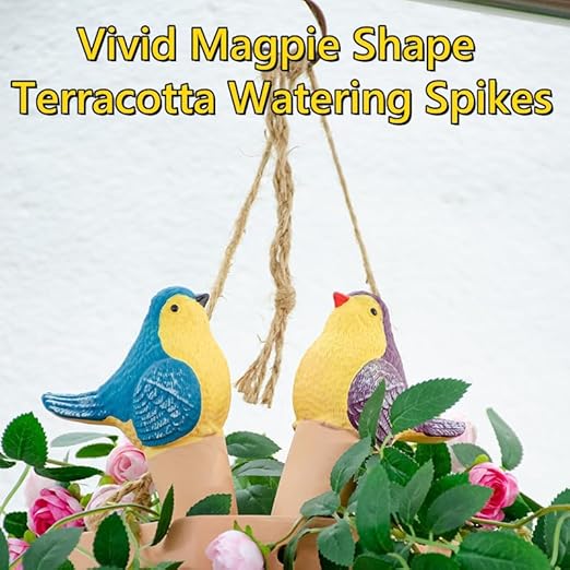 4 Pack Plant Watering Devices, Magpie Shape Terracotta Watering Spikes, Vacation Self Watering Planter Insert, Automatic Plant Waterer for Indoor Outdoor Plants (Smart Magpie)