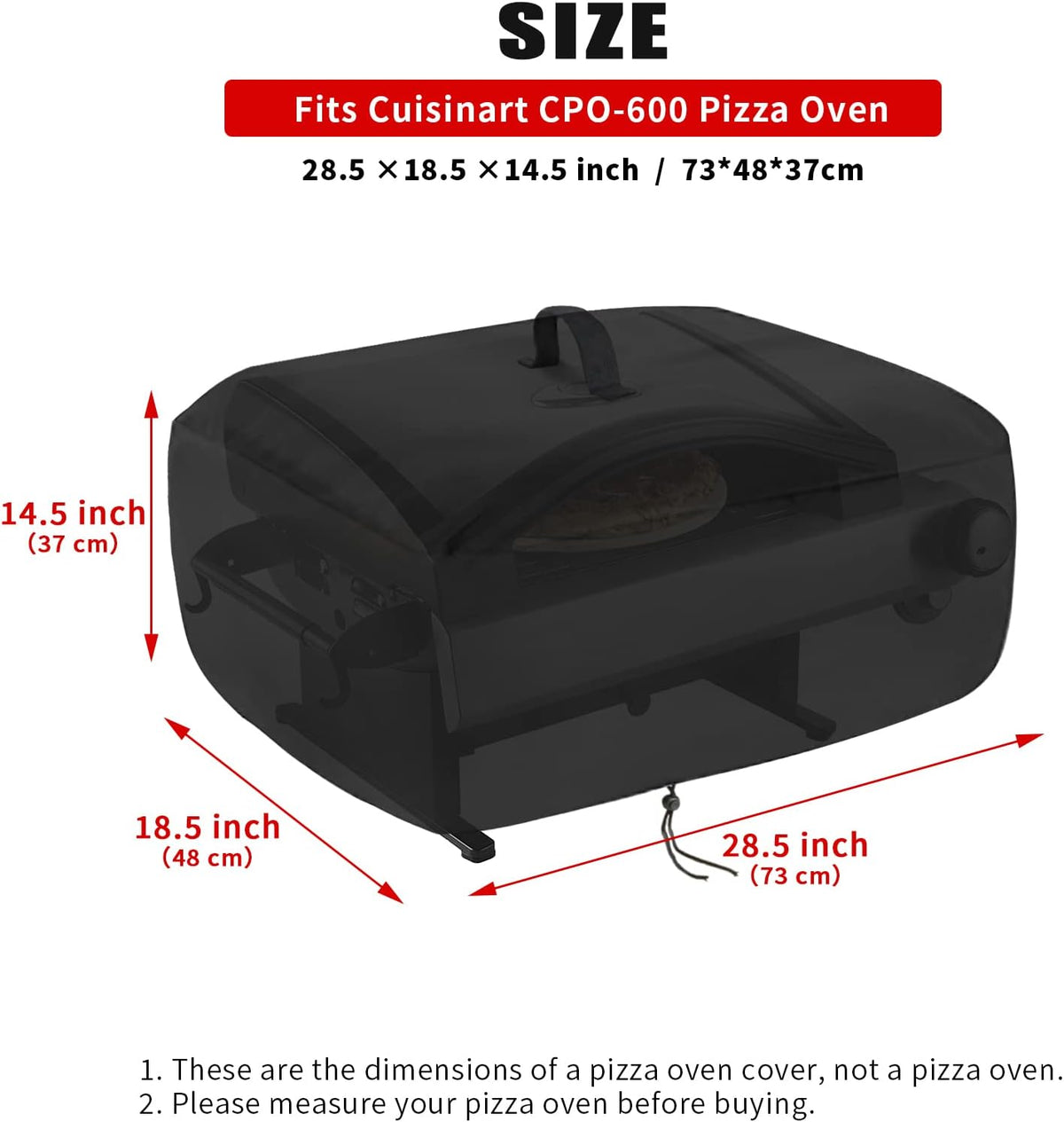 Kingling Pizza Oven Cover for Cuisinart CPO-600 Pizza Oven/CGG-306 Grill, Waterproof Portable Outdoor Grill Cover - 28.5''L x 18.5''W x 14.5''H