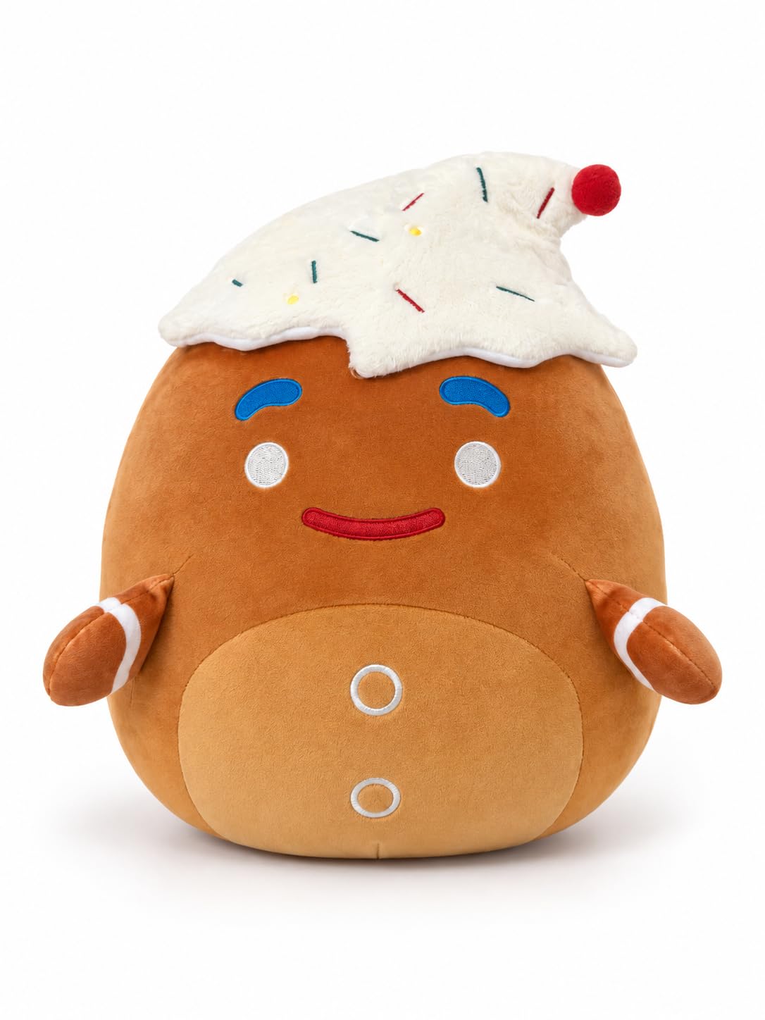 Christmas Gingerbread Man Plush Toy with Frosting Hat, Plushie Pillow 12"