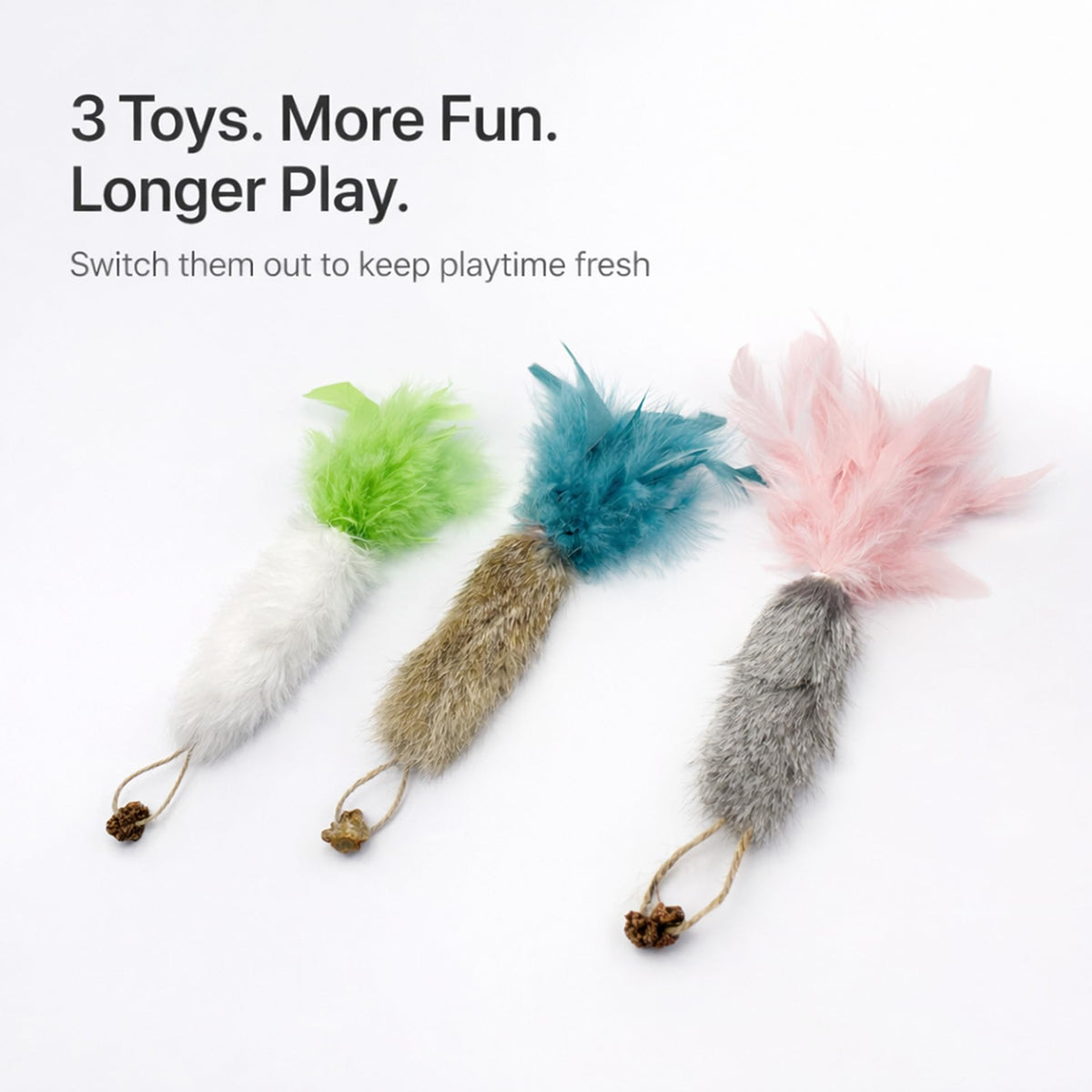 ZAYLUMO 3 Pack Rabbit Fur Catnip Toys with Feathers – Interactive Carrot Cat Toys with Galls Fruit for Indoor Cats and Kittens
