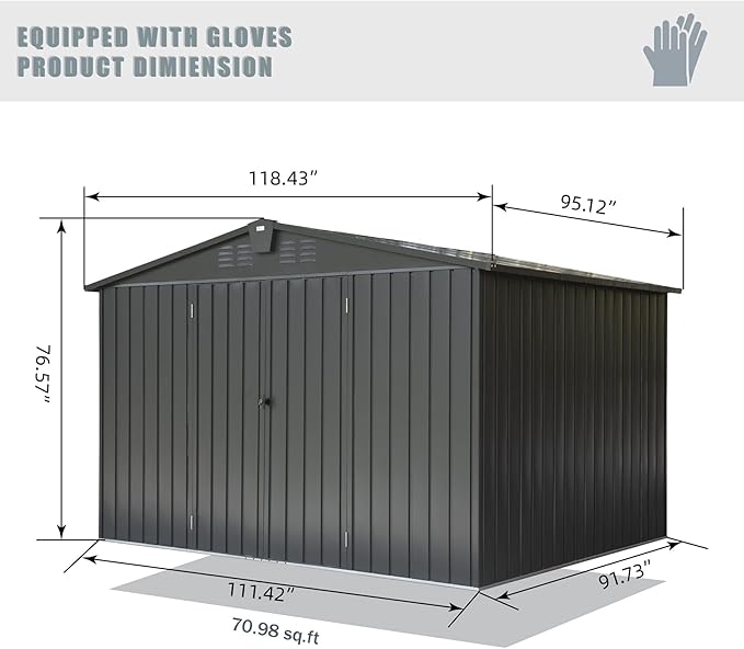 Domi Outdoor Storage Shed 10' x 8’, Metal Garden Shed with Galvanized Steel Frame for Bike, Tools, Lawn Mowers, Pool Toys, Outdoor Storage Cabinet with Lockable Door for Garden Lawn Patio (Dark Grey)