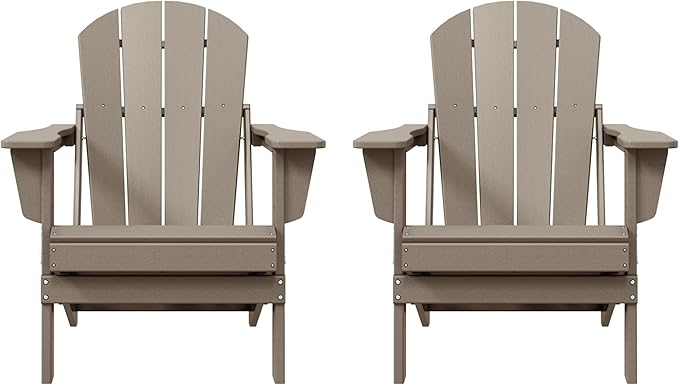 Westin Outdoors Laguna WO Home Furniture Adirondack Chair 2 PCS Set Outdoor Folding Patio Chair for Bon Fire Pit Garden Lawn Backyard Lounging Relaxing (Weathered Wood)