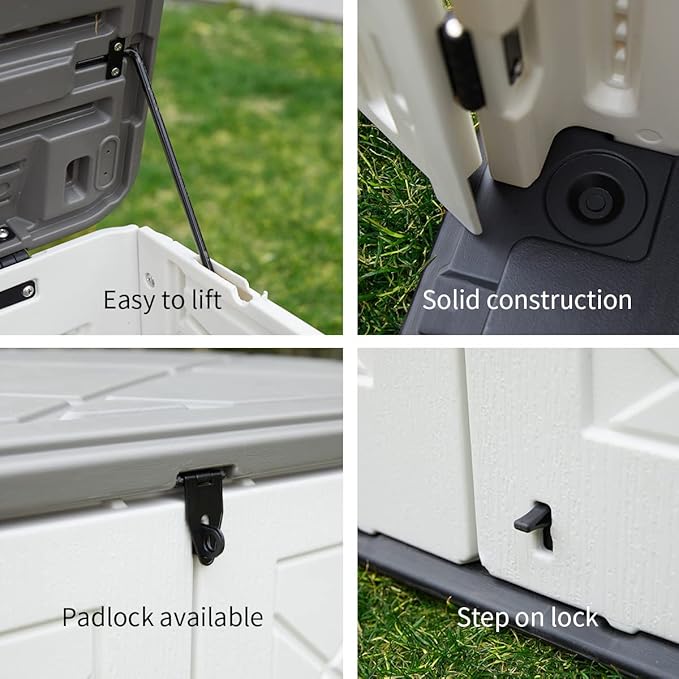 Resin Outdoor Storage Shed, 38 cu.ft Outdoor Storage Box Waterproof for Garden Tools, Patio Furniture, Trash Cans, Garage Storage, Customized Shelves & Lockable (Off White)