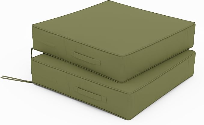 Patio Chair Cushions 24 X 24 X 5 Inch Waterproof Outdoor Seat Cushions for Patio Furniture, Outdoor Sofa Couch Pads with Ties & Handle, Set of 2, Light Green