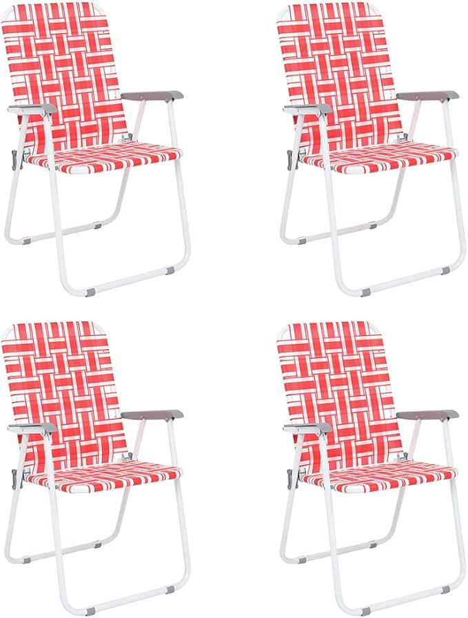 VINGLI Patio Lawn Webbed Folding Chairs Set of 2, Outdoor Beach Chair Portable Dining Chair for Yard, Garden (Red, Classic)