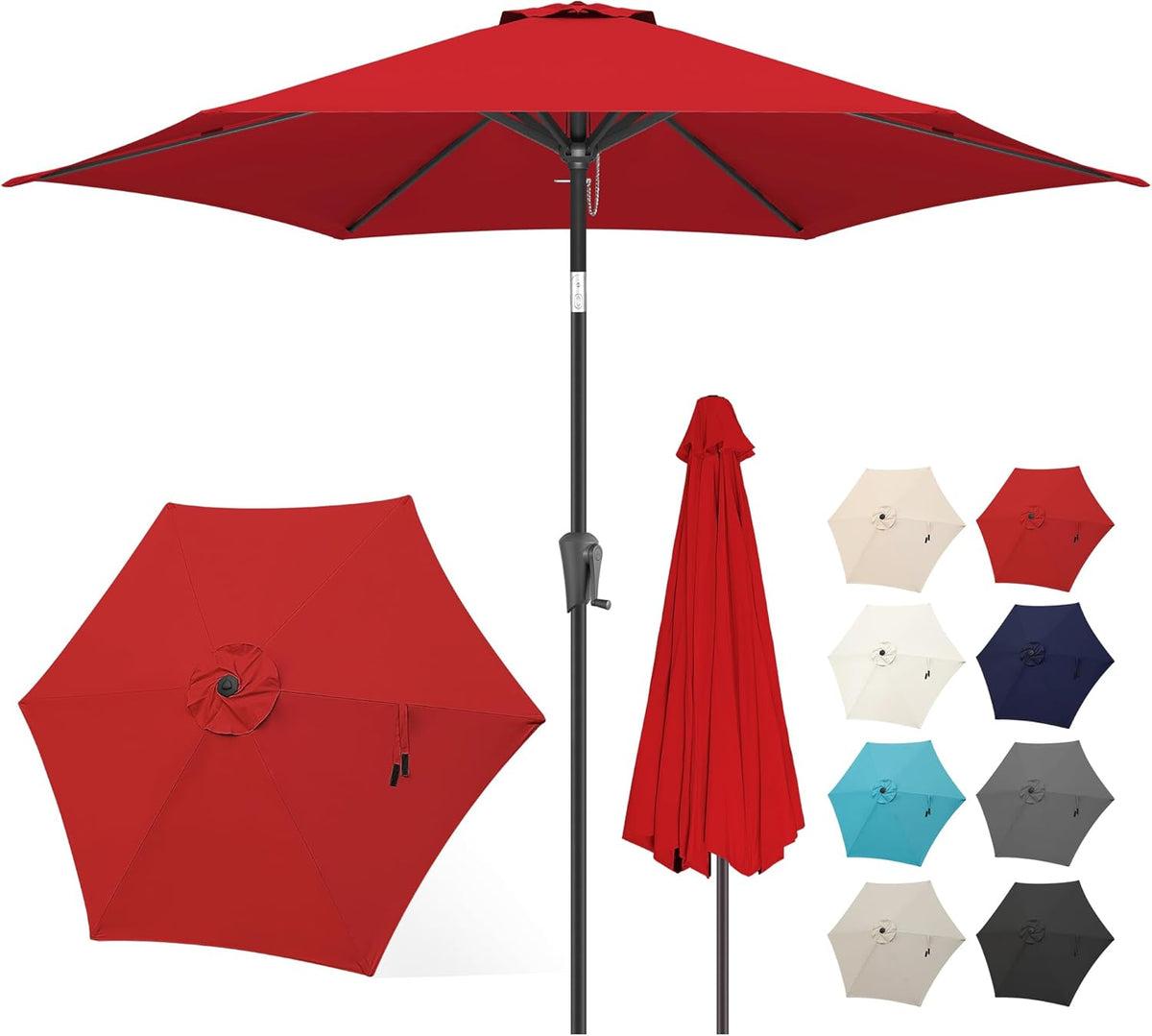 FLAME&SHADE 10ft Patio Umbrella - Outdoor Umbrella with 6 Sturdy Ribs, Push Button Tilt and Crank, UV Protection Table Market Umbrella for Pool, Porch，Garden, Deck, Backyard (Red)