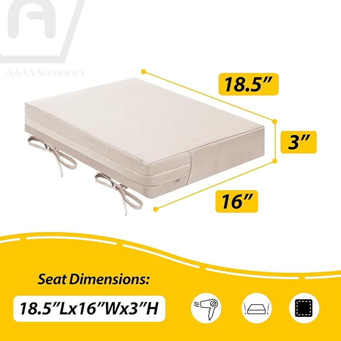 AAAAAcessories Outdoor Seat Cushions for Chairs, Waterproof, Fade-Resistant Patio Furniture Replacement Cushions, 18.5" x 16" x 3", Set of 2, Khaki Beige