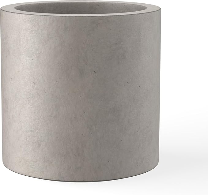 Kante 15.7" Dia Round Concrete Planter, Modern Style Large Cylindrical Plant Pot with Drainage Hole and Rubber Plug for Indoor Outdoor Patio, Weathered Concrete