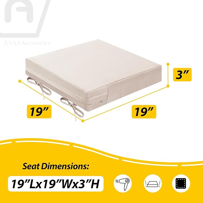 AAAAAcessories Outdoor Seat Cushions for Chairs, Waterproof, Fade-Resistant Patio Furniture Replacement Cushions, 19" x 19" x 3", Set of 2, Khaki Beige