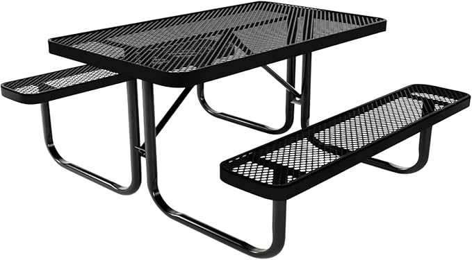 Coated Outdoor Furniture Heavy-Duty Portable Outdoor Kids Table, Expanded Metal Kids Picnic Table, Commercial-Grade Picnic Table, Made in America (4ft Rectangular, Childrens, Textured Black)