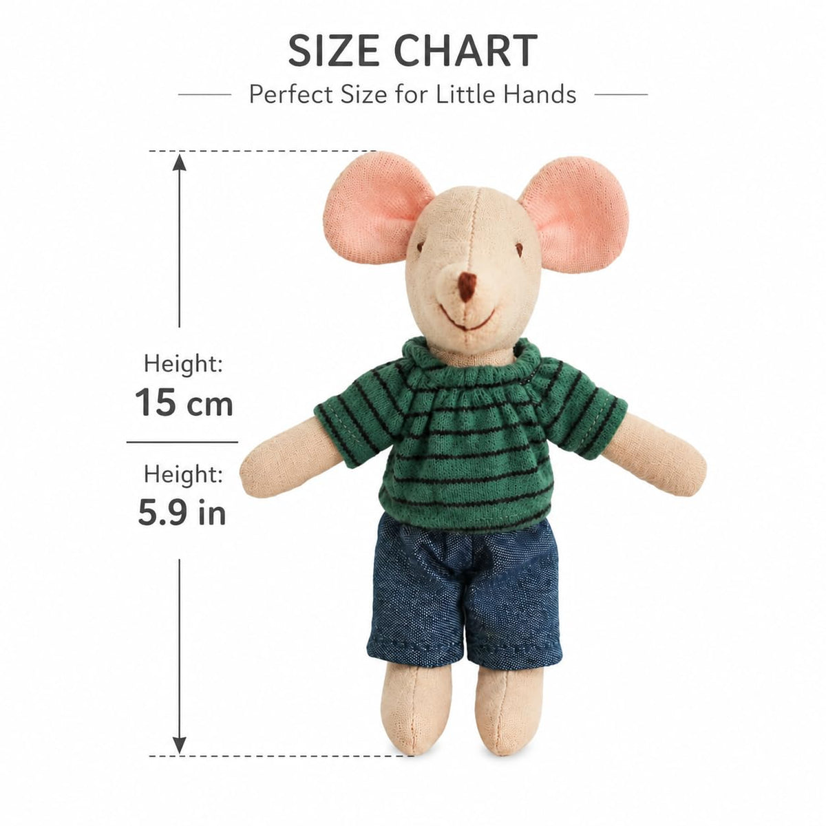 INS Nordic Home Mouse Stuffed Animal Plush Toy with Striped Shirt and Shorts 5.91inch (Green)
