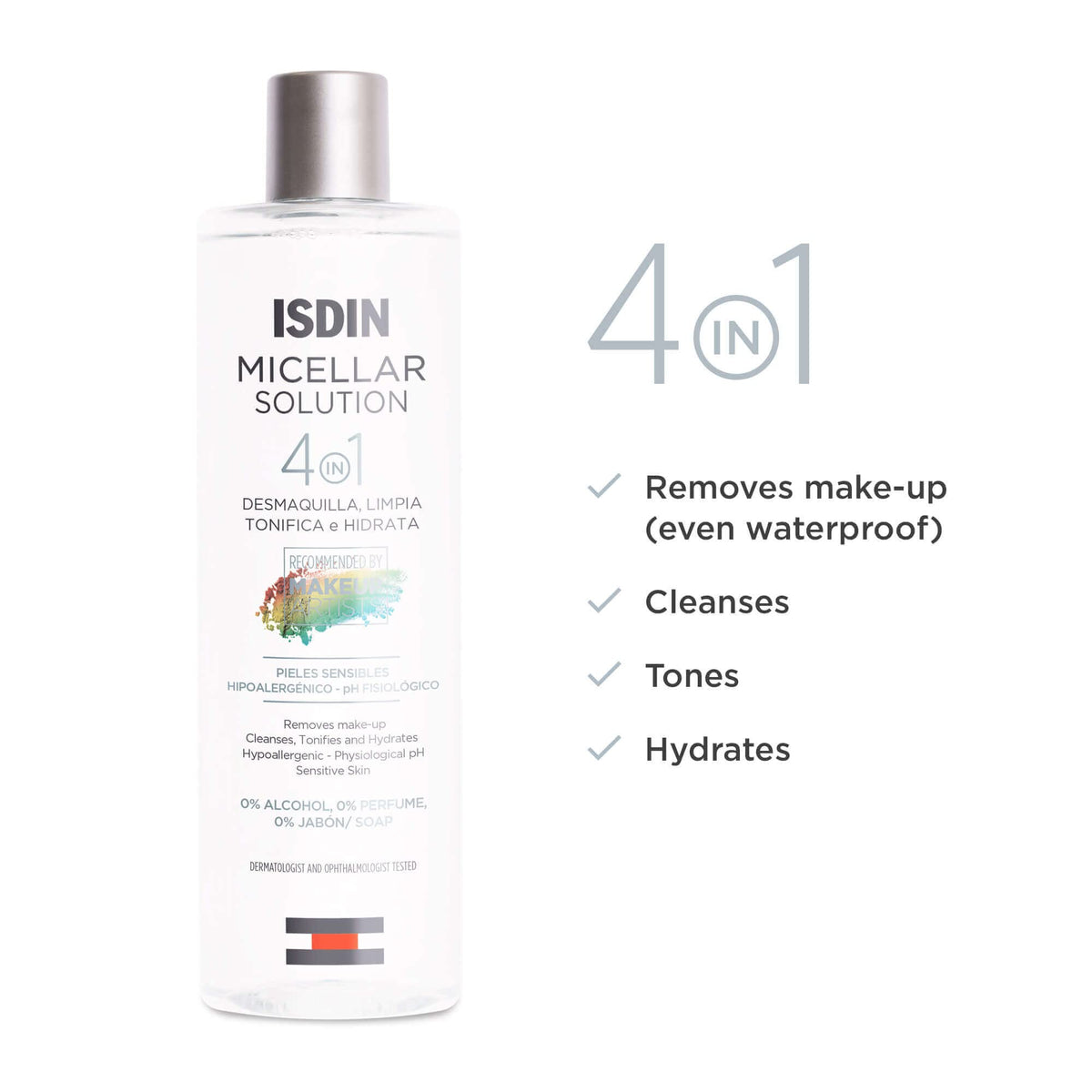 ISDIN 4-in-1 Micellar Water, Makeup Remover for Sensitive Skin, 13.5 fl oz