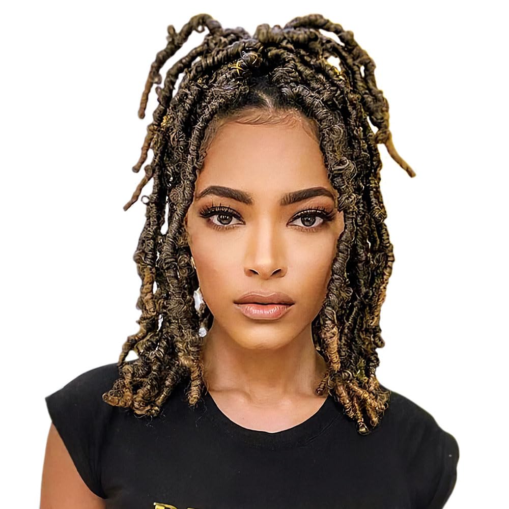 Niseyo 6 Packs Butterfly Locs Crochet Hair 12 Inch Pre Looped Distressed Locs Crochet Braids (T27)