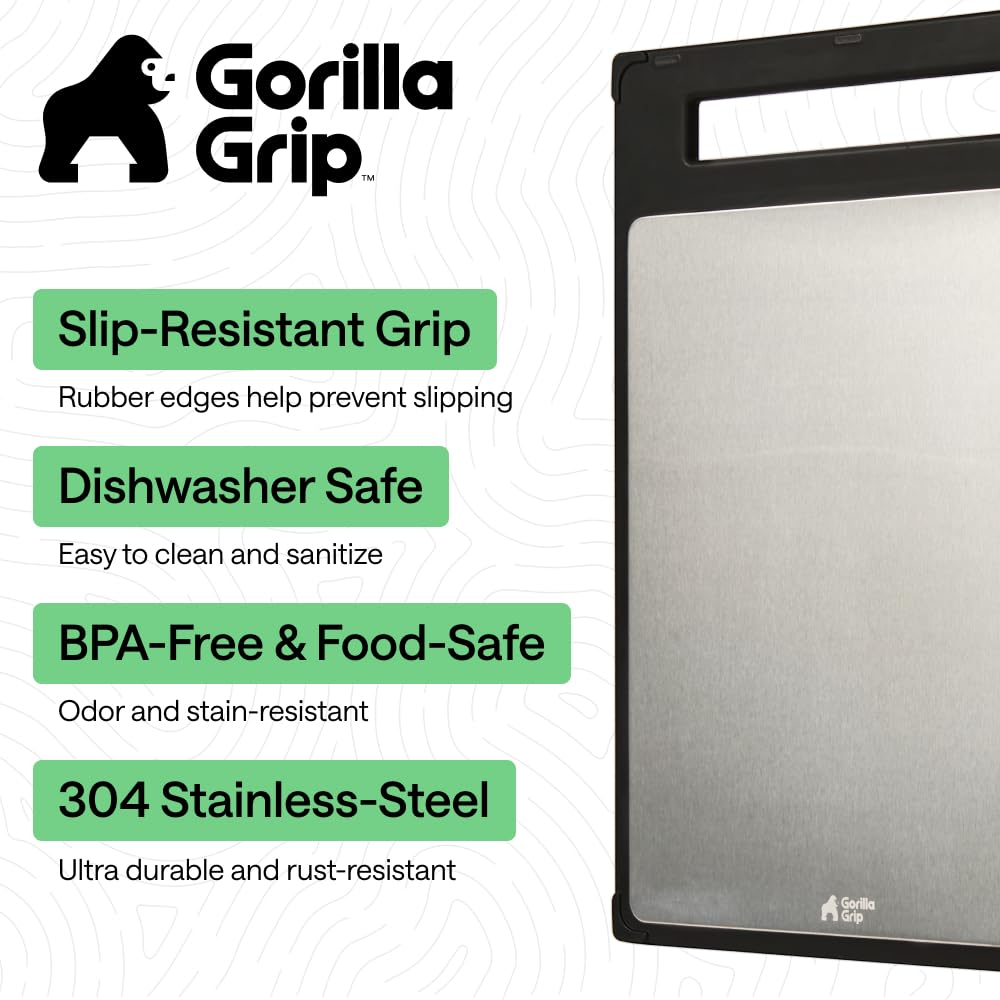 GORILLA GRIP Dual-Sided 304 Stainless Steel Cutting Board, 16x11, Black