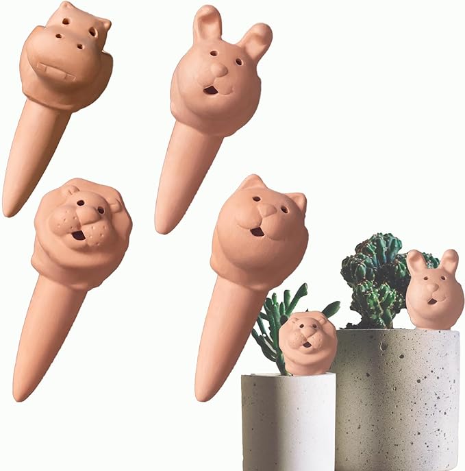 Plant Watering Devices 4 Pack Terracotta Vacation Plant Waterer Bottle Watering Stakes Slow Release Plant Watering Spikes Self Watering Devices for Indoor Outdoor Plants