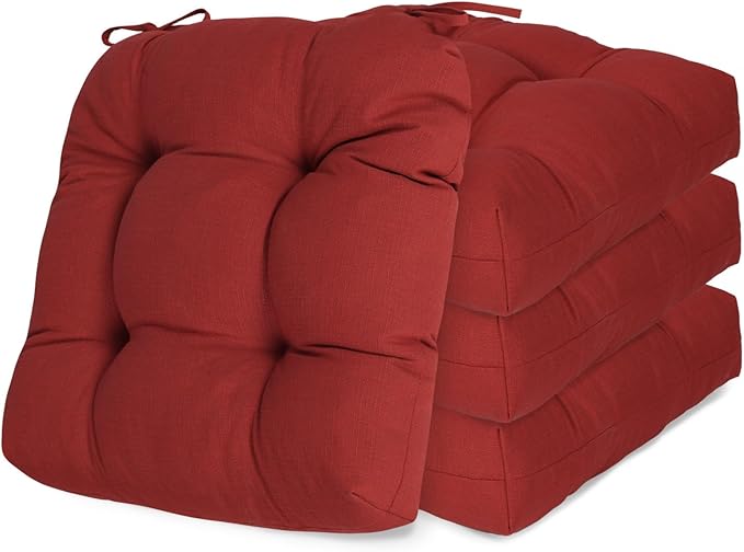 Aoodor 19" x 19" x 5" Tufted Outdoor Chair Cushions, Water Resistant & Fade Resistant Polyester Dining Chair Pads with 2 Straps for Patio Furniture, Set of 4