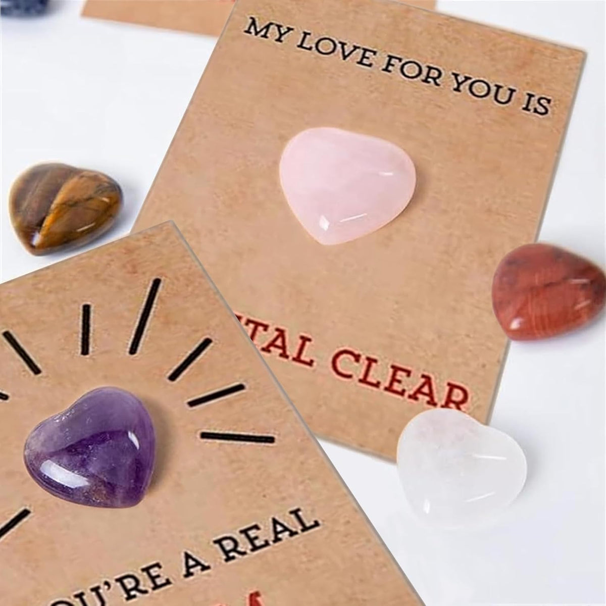 Valentines Day Gifts for Kids - Valentines Cards with Heart-Shaped Crystals (Charms), 24 Pre-packaged Gemstone Valentine's D Perfect for Boys