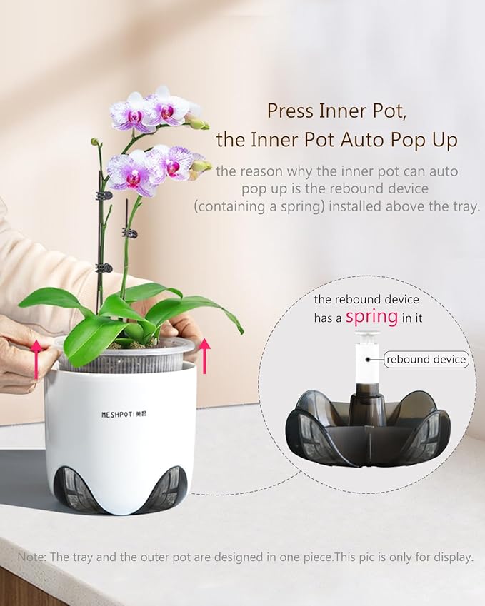 5 inch Orchid Pots with Holes for Repotting with Excellent Airflow, Set of 2, Double Layer Plastic Imitate Ceramic Orchid Planter, Clear Orchid Pot Match Decorative Orchid Container