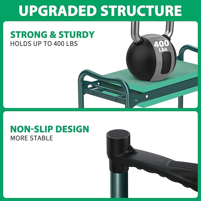 TomCare Garden Kneeler and Seat 10.64” Wider Larger Soft Kneeling Pad Garden Bench with 2 Large Tool Pouches Heavy Duty Garden Stool Foldable Tools Gardening Gifts for Women Men Gardeners