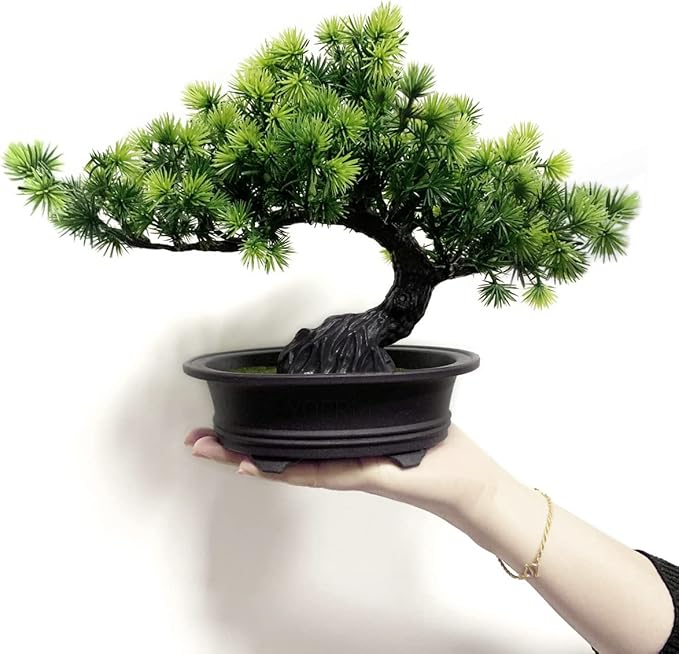 Artificial Plants Greenery Bonsai, Room Decor Fake Bonsai Tree for Home Decor Indoor Bookshelf Office Desk Bathroom Farmhouse Decor, Tall 9.5"