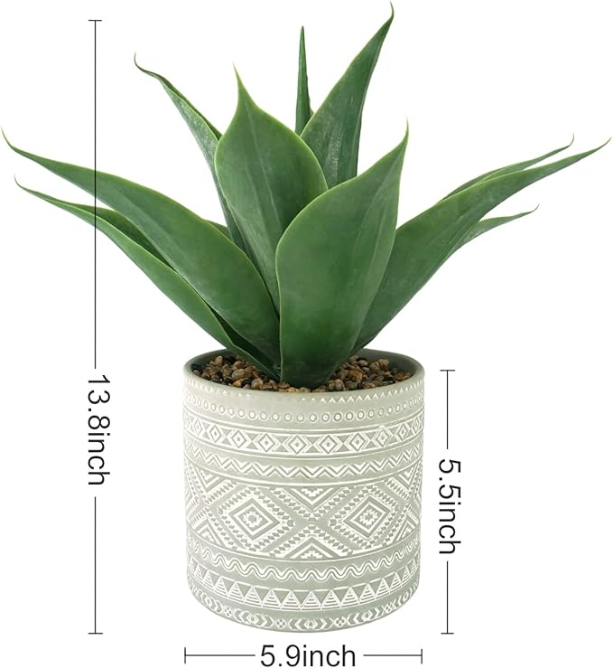 Artificial Potted Plants, 13.8" Artificial Succulent Fake Aloe, Large Faux Aloe Plant in Pot for Home Office Room Badroom Garden Decor (Grey)