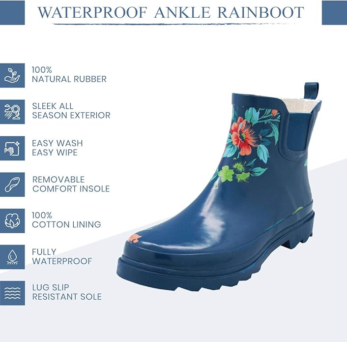 NORTY - Womens Ankle Rain Boots - Ladies Waterproof Winter Spring Garden Boot runs ½ size large
