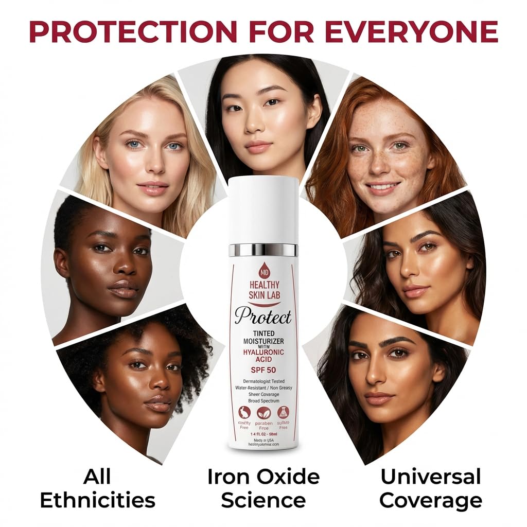 Healthy Skin Lab Protect Tinted Moisturizer SPF 50, Sheer Universal Tint, Lightweight Hydrating Mineral Sunscreen for Face, Hyaluronic Acid, Broad-Spectrum Daily SPF, Dermatologist-Tested, 1.8 oz