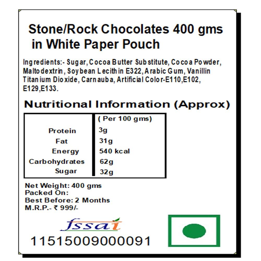 Jaiccha Ghasitaram Rakhi Gifts for Brothers Rakhi Chocolate - Stone/Rock Chocolates 800 GMS in White Paper Pouch with Pearl Rakhi