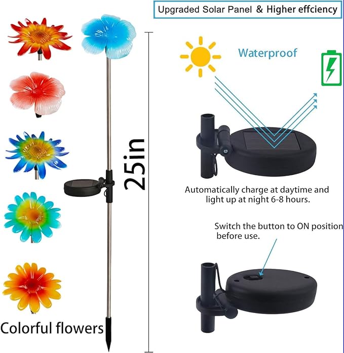 EiGreen 6 Pack Solar Garden Lights Outdoor Decor,Stake Yard Figurine Colorful Flower Light, Housewarming Ornament for Patio, Lawn, Yard, Pathway (Art Deco)