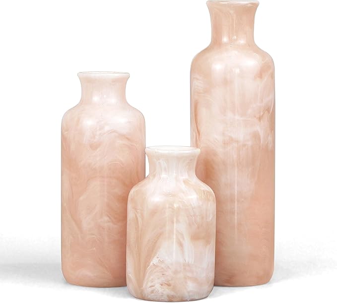 Resin 3 Piece Vase Set, Farmhouse Decor, Home Decorative Vase, Vases for Your Kitchen, Bedroom, Office, Living Room, Bathroom, & Shelf Centerpiece Table Decorations, Pink