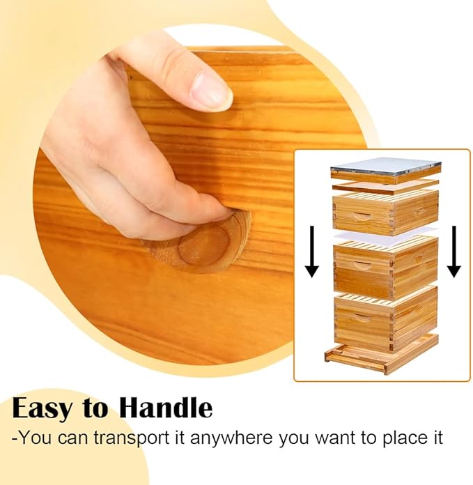 POLLIBEE 10 Frame Langstroth Beehive, Beeswax Coated Bee Hives for Bee Keeper,Beehive Include 2 Deep Bee Boxes and 1 Medium Bee Hive Box with Frame and Foundation(Unassembled)
