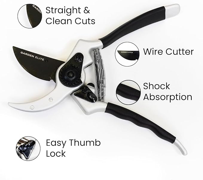 Razor Sharp Bypass Pruning Shears - Lifetime Replacement - Free Extra Blade, Spring & eBook - Japanese Steel - Premium Hand Pruners - Garden Shears - Garden Clippers - Secateurs with Ergonomic Handles