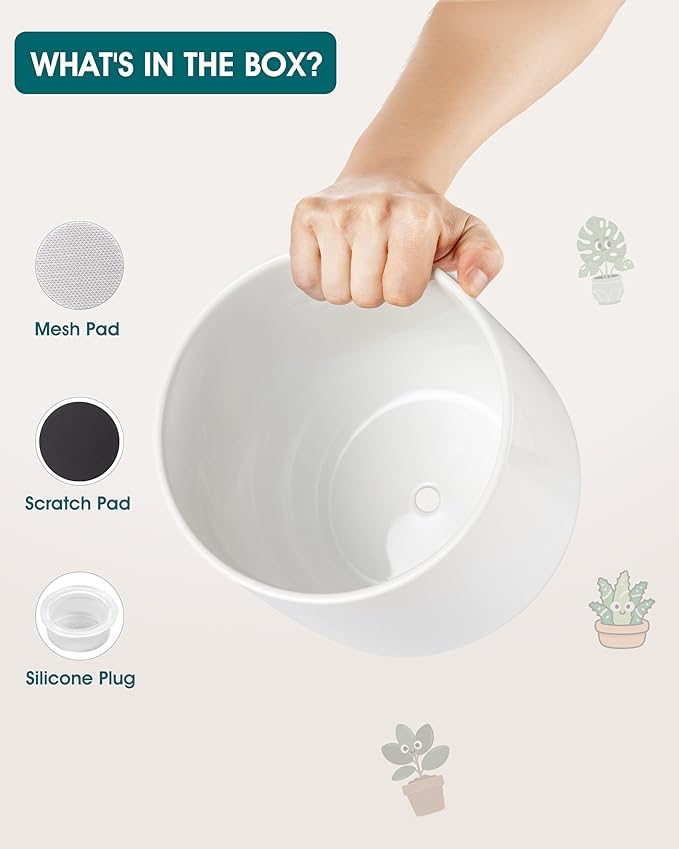 vancasso 8 Inch Ceramic Plant Pots, Planters with Drainage Hole, Flower Pots Planters Pots for Indoor Plants, Modern Indoor Decorative Garden Pot, Home Decor, White
