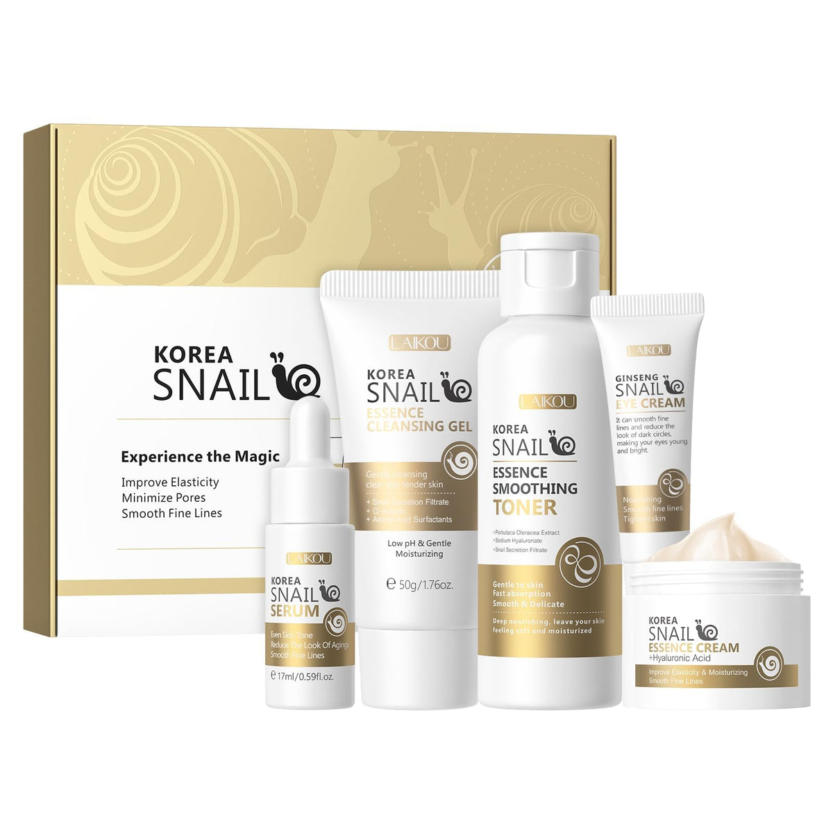 LAIKOU Korean Skin Care, Skin care set, Snail Skin Care Kit 5pcs